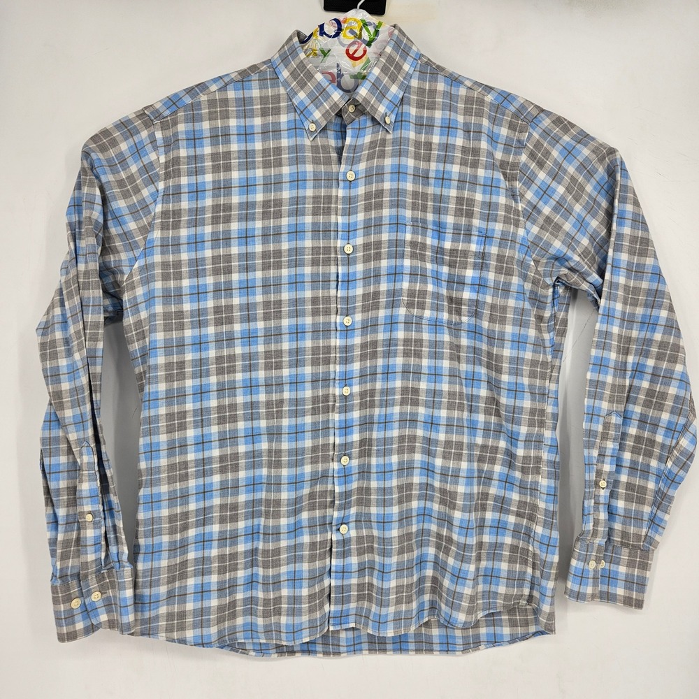 Peter Millar Shirt Mens Large Button Down Long Sleeve Preppy Blue Plaid